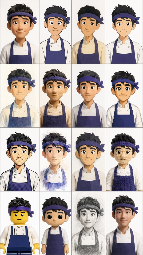 El personaje del Aprendiz interpretado en 16 estilos distintos