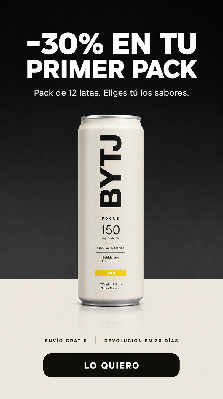 Anuncio estático de oferta con un 30% de descuento en el primer pack de latas BYTJ